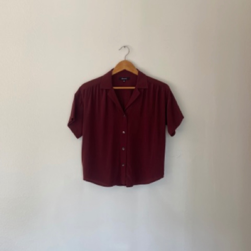 Madewell Silk Camp Button-Down Shirt in Crimson